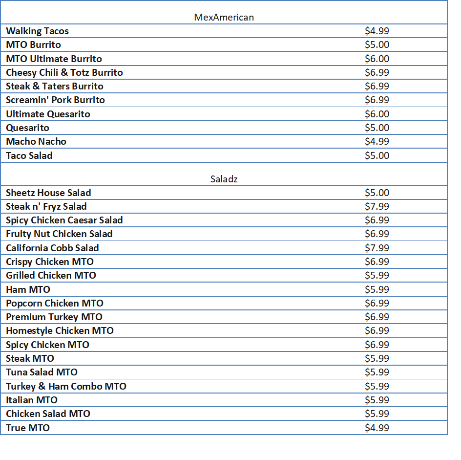 sheetz breakfast menu