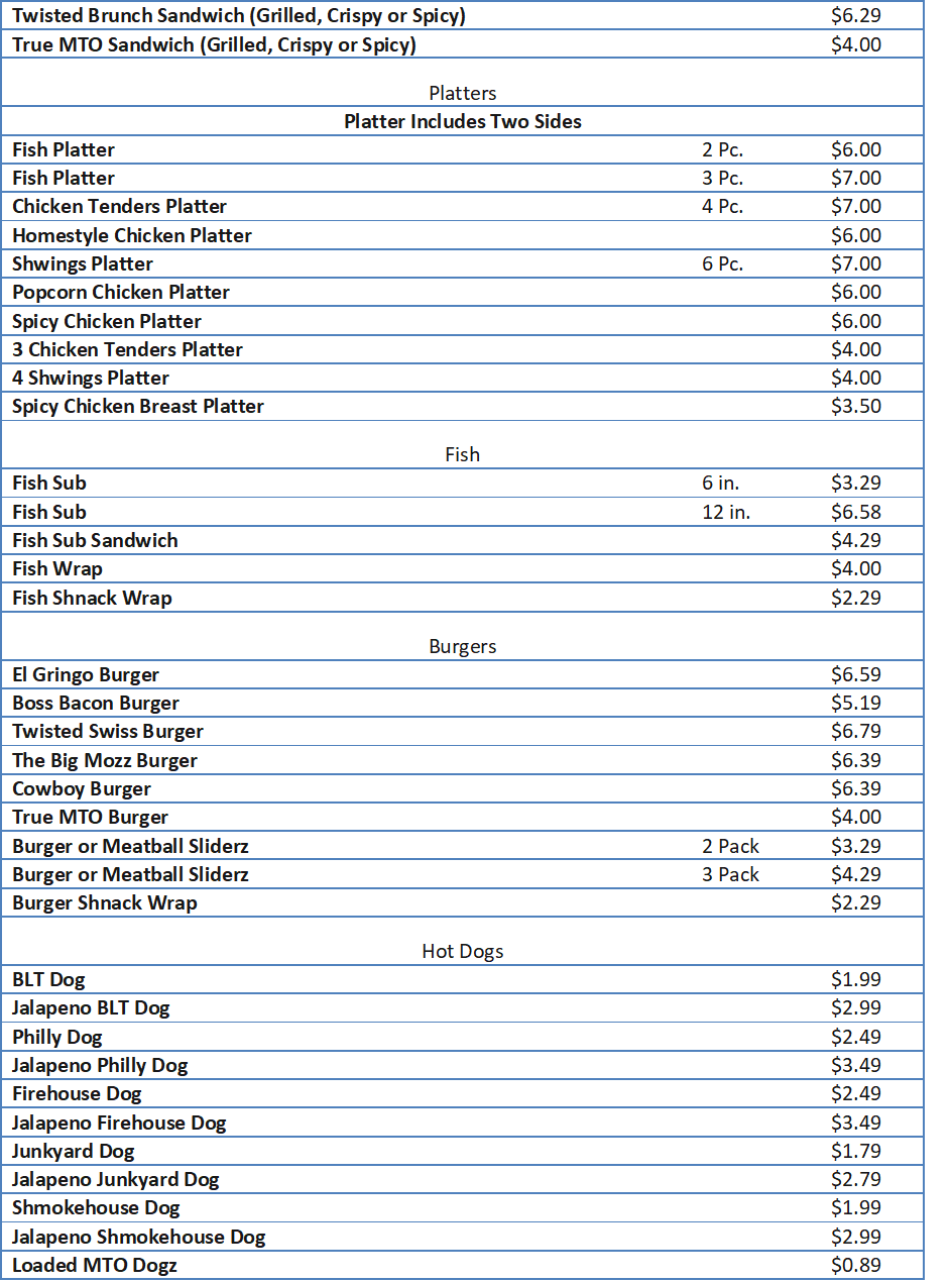 sheetz food menu
