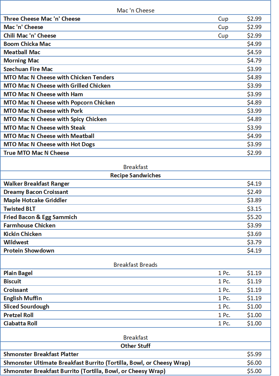 sheetz food menu