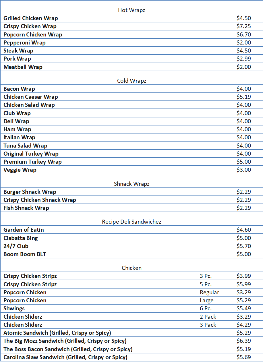 sheetz menu prices